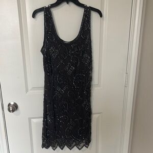 Elegant Charcoal Gray Beaded Dress